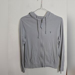 All Saints Men's Light Gray Zip Hoodie Sweater